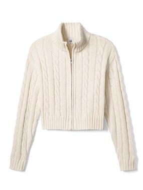 Cabi cable -Knit Zip-Front Cream Sweater Jacket